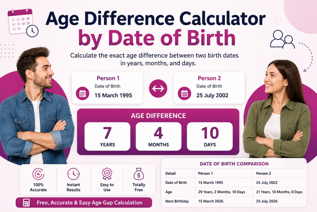 Age difference calculator by date of birth